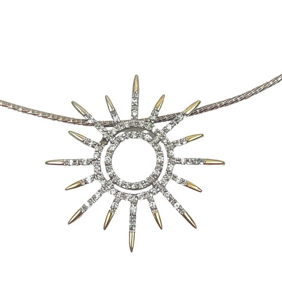 Silver Sunburst Necklace 925 FAS With Rhinestones Pendant Dainty Chain Adjustabl - Picture 1 of 7